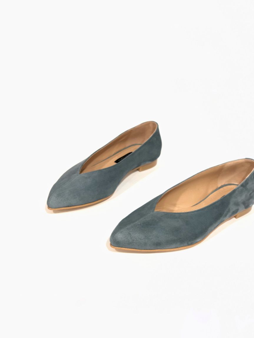 Blue suede ballet flats