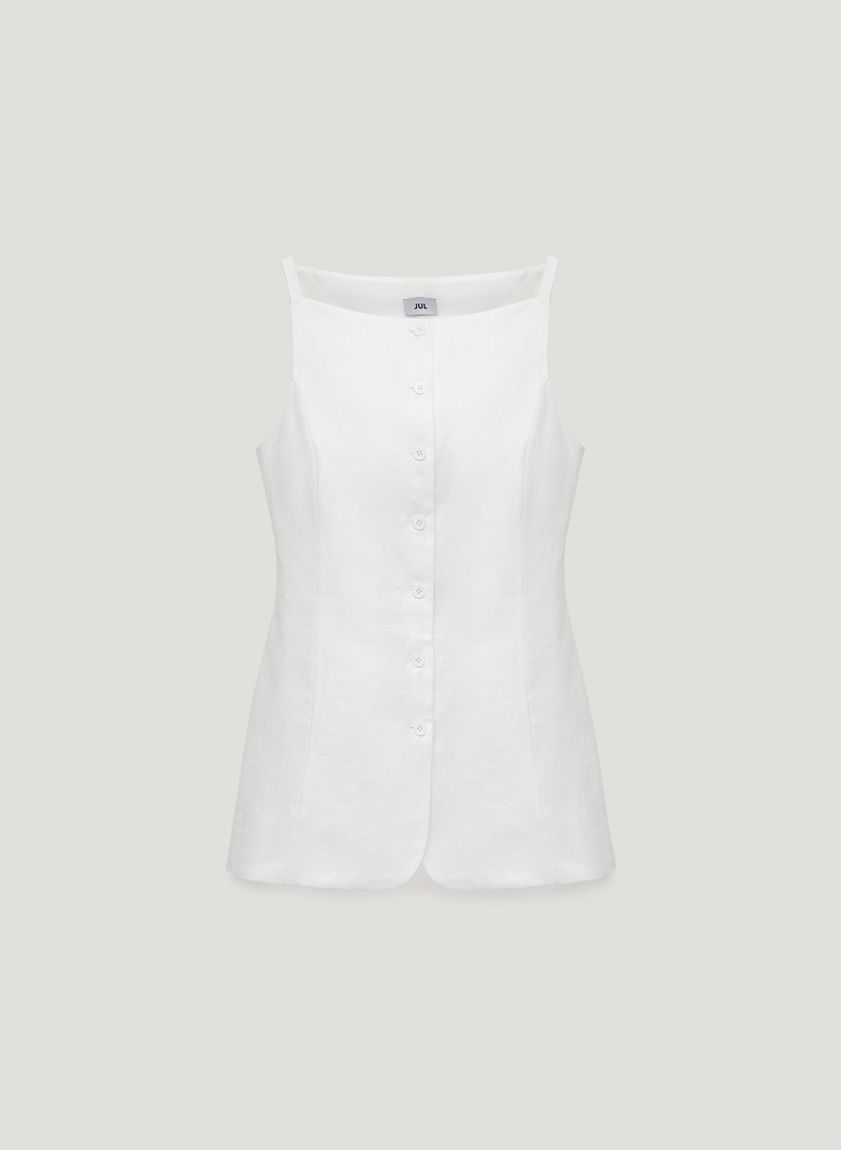 Milk linen elongated vest