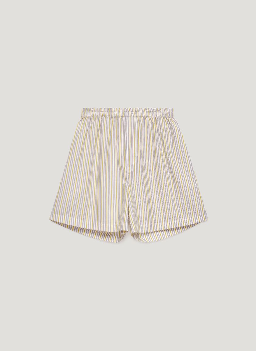 Yellow-gray striped pajama shorts