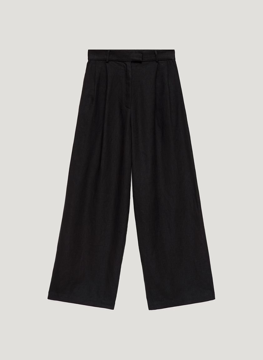 Black linen darted pants