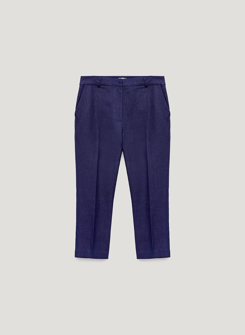 Blue linen capri pants