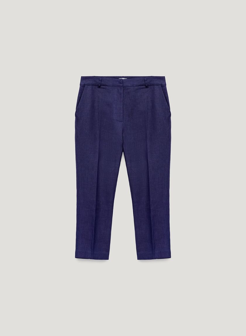 Blue linen capri pants