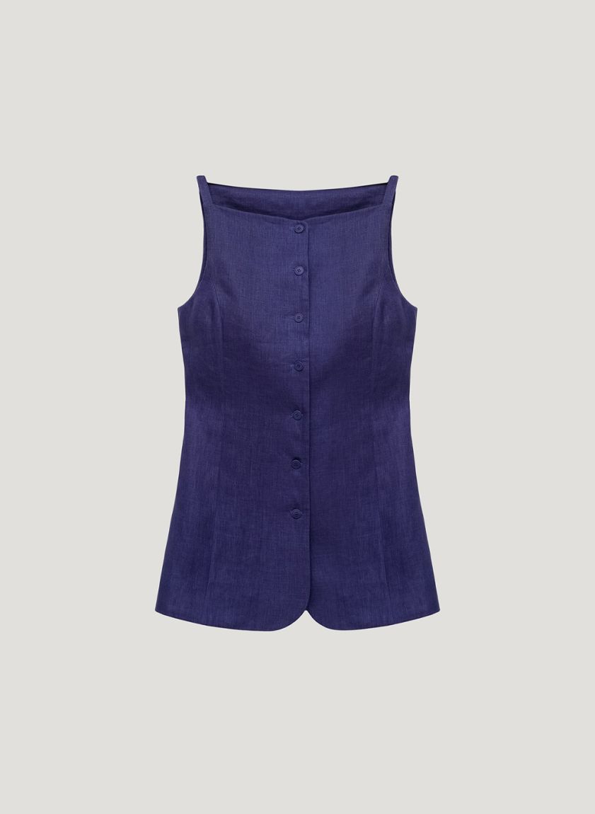 Blue linen elongated vest