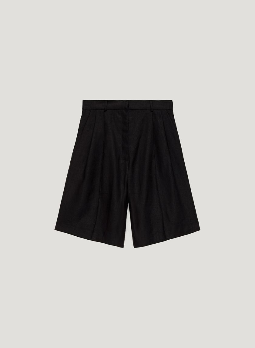 Black linen bermuda shorts