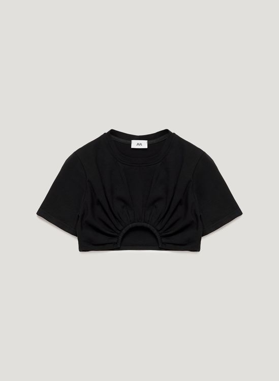 Black cotton top with a round cut