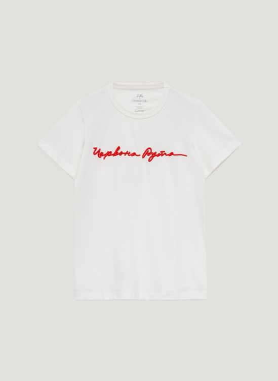 Milk fitted T-shirt with "Red Ruta" embroidery