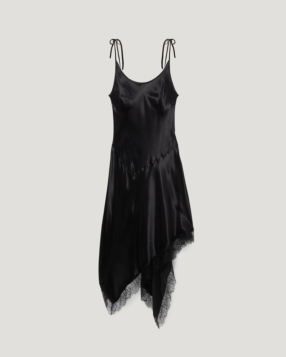Black asymmetric slip dress