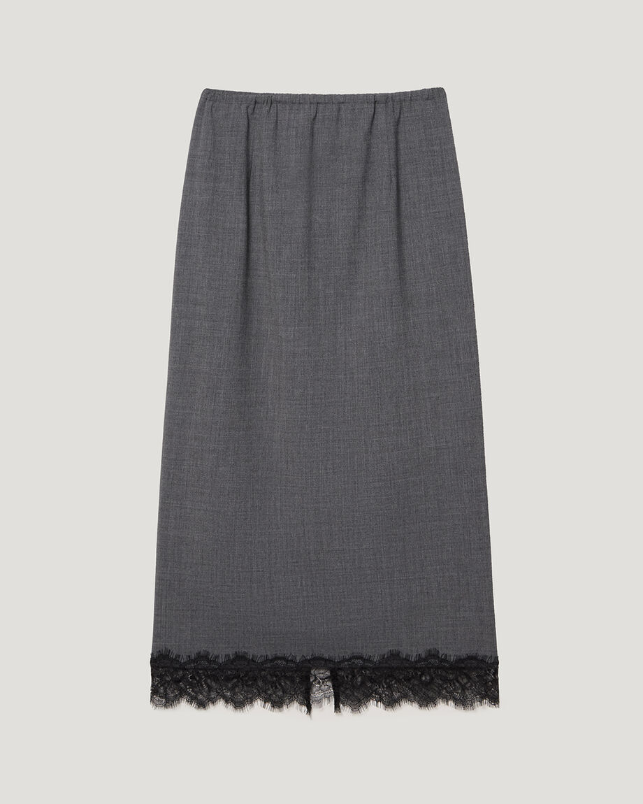 Grey Midi Skirt with Lace