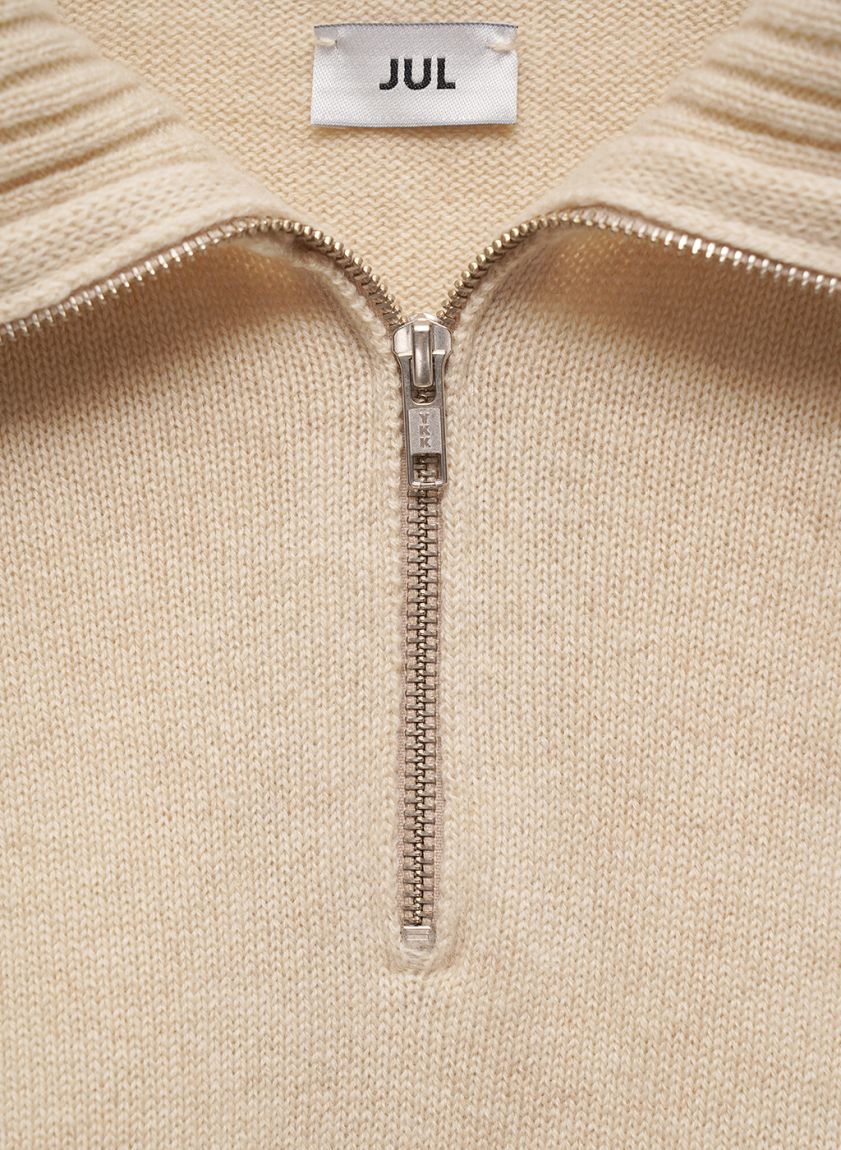 Milk polo sweater with zipper 100% cashmere