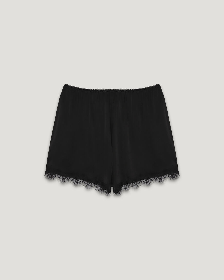 Black viscose shorts with lace
