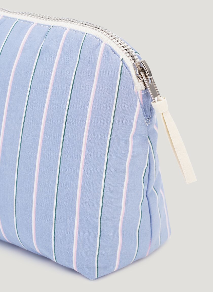 Big Cotton Makeup Bag in Blue and Pink Stripes