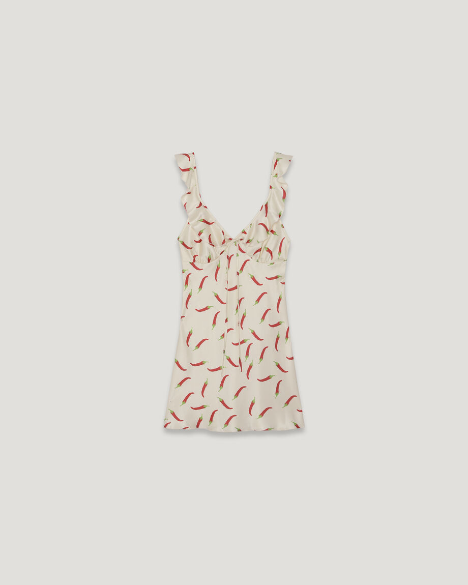 Mini Dress with Ruffles in Pepper Print