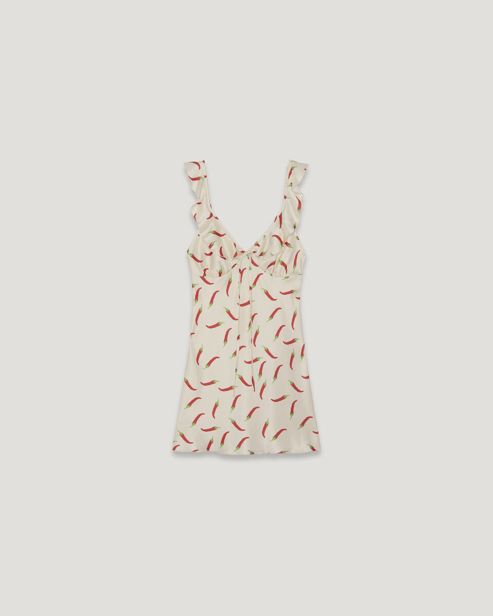 Mini Dress with Ruffles in Pepper Print