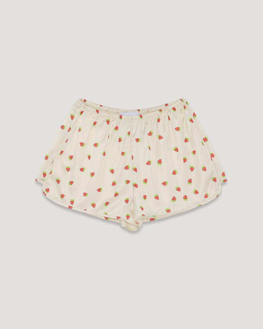 Milky Satin Shorts in Strawberry Print