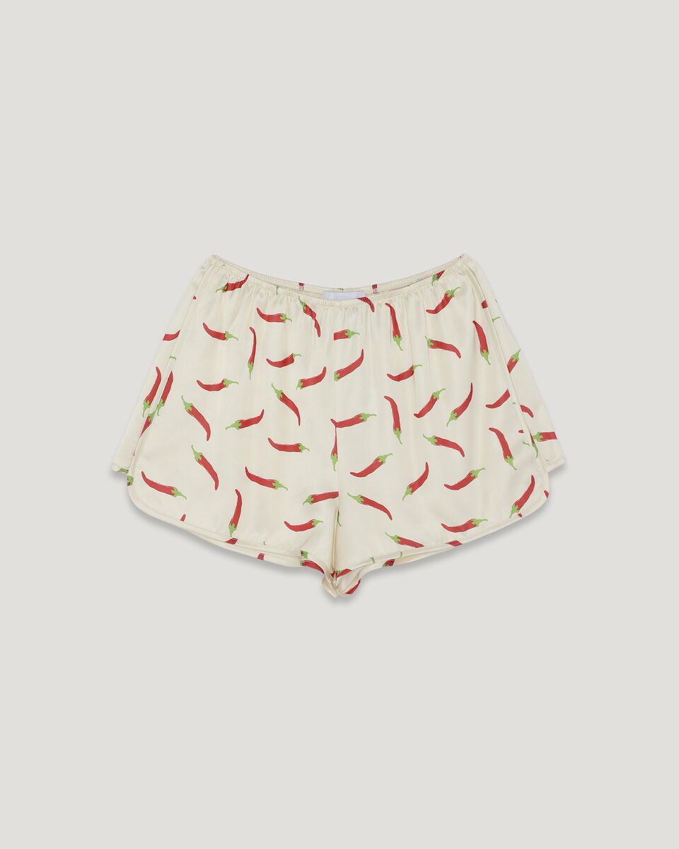 Milky Satin Shorts in Pepper Print