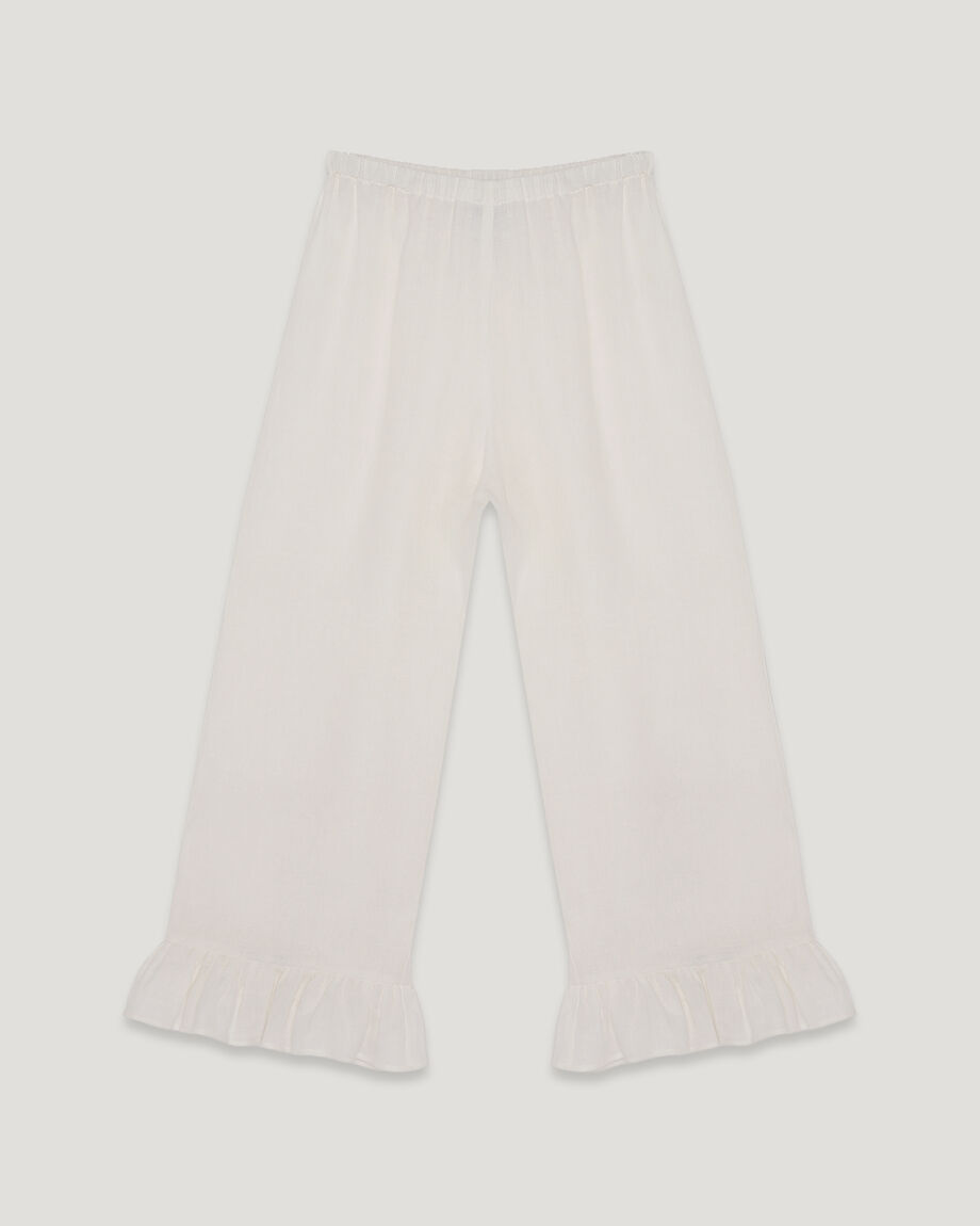 Milky Linen Trousers with Ruffles