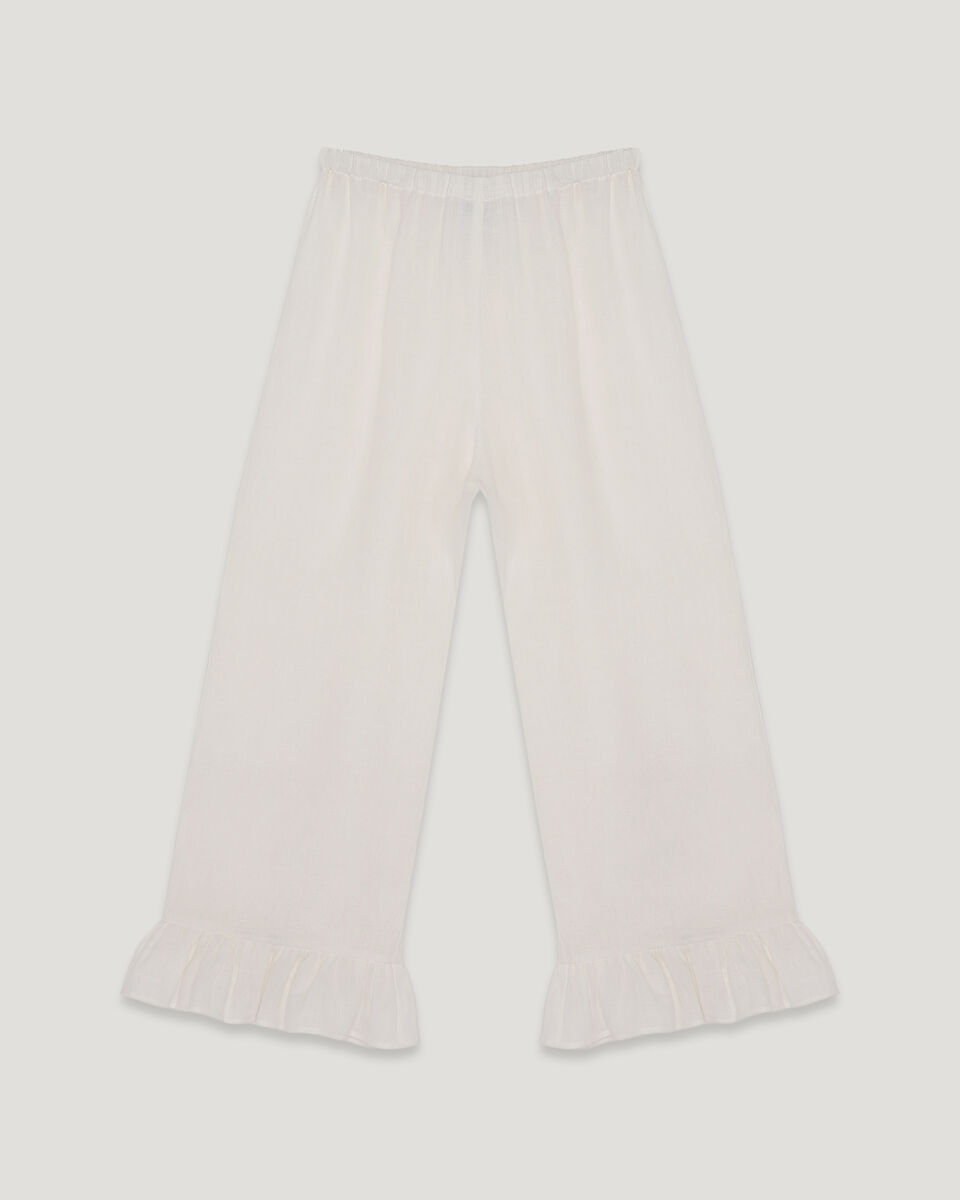 Milky Linen Trousers with Ruffles