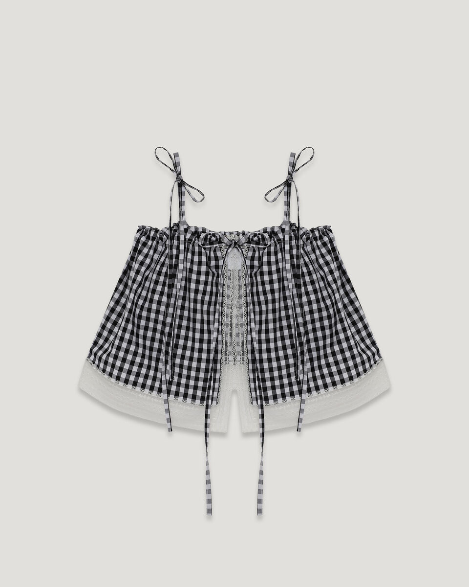 Black & White Check Cotton Top with Lace