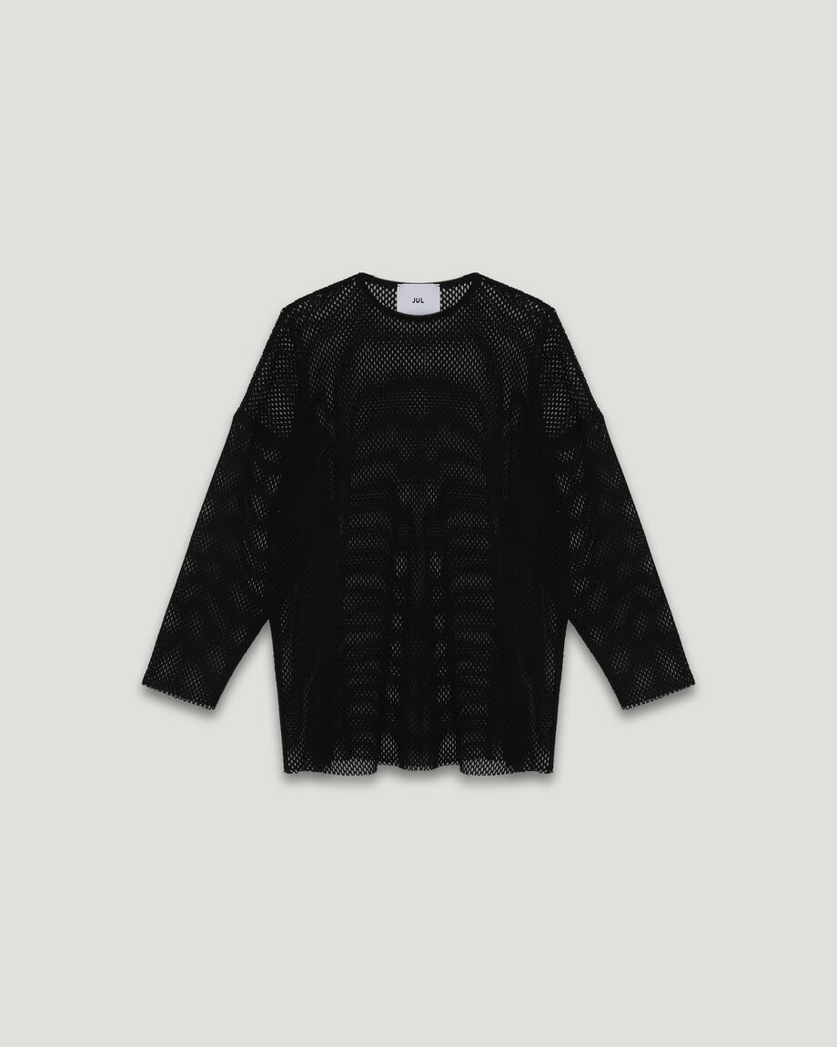Black Oversize Cotton Mesh Longsleeve