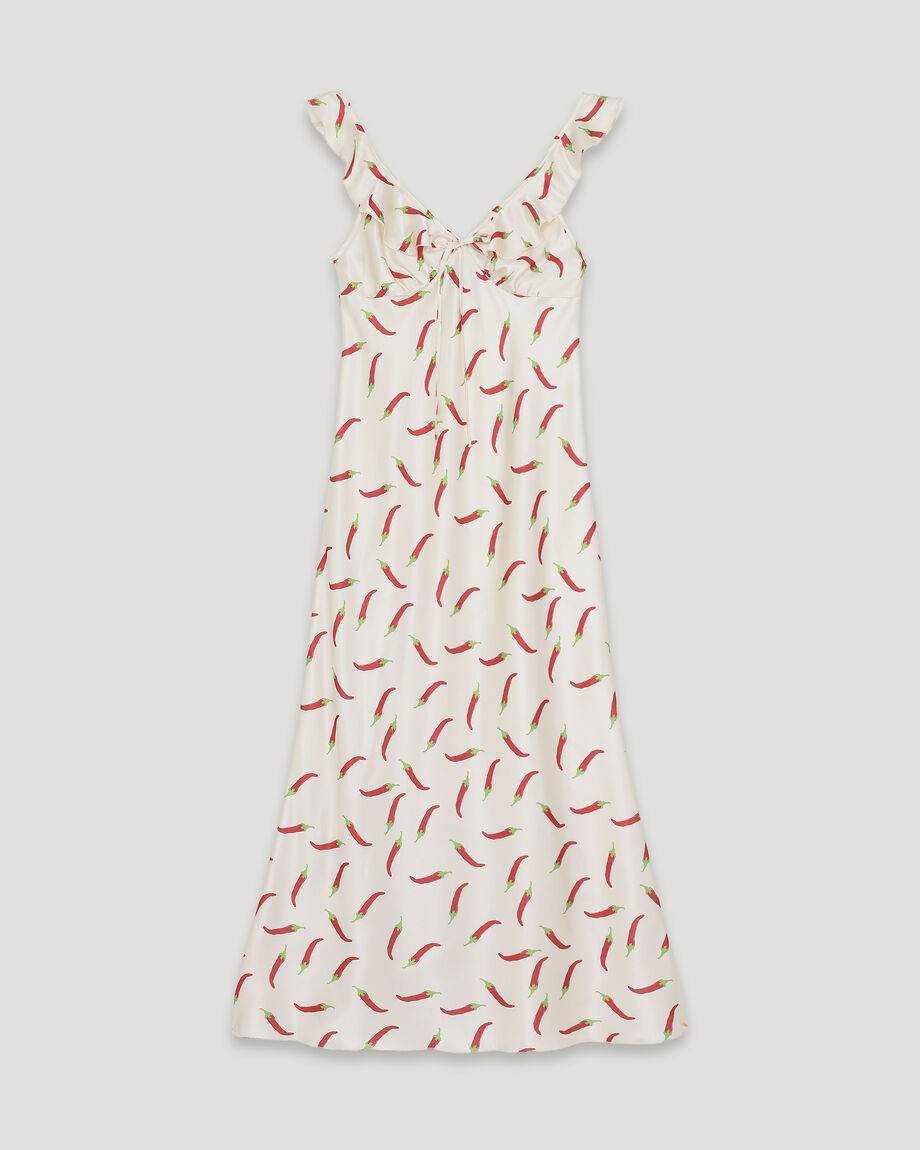 Midi Dress with Ruffles in Pepper Print