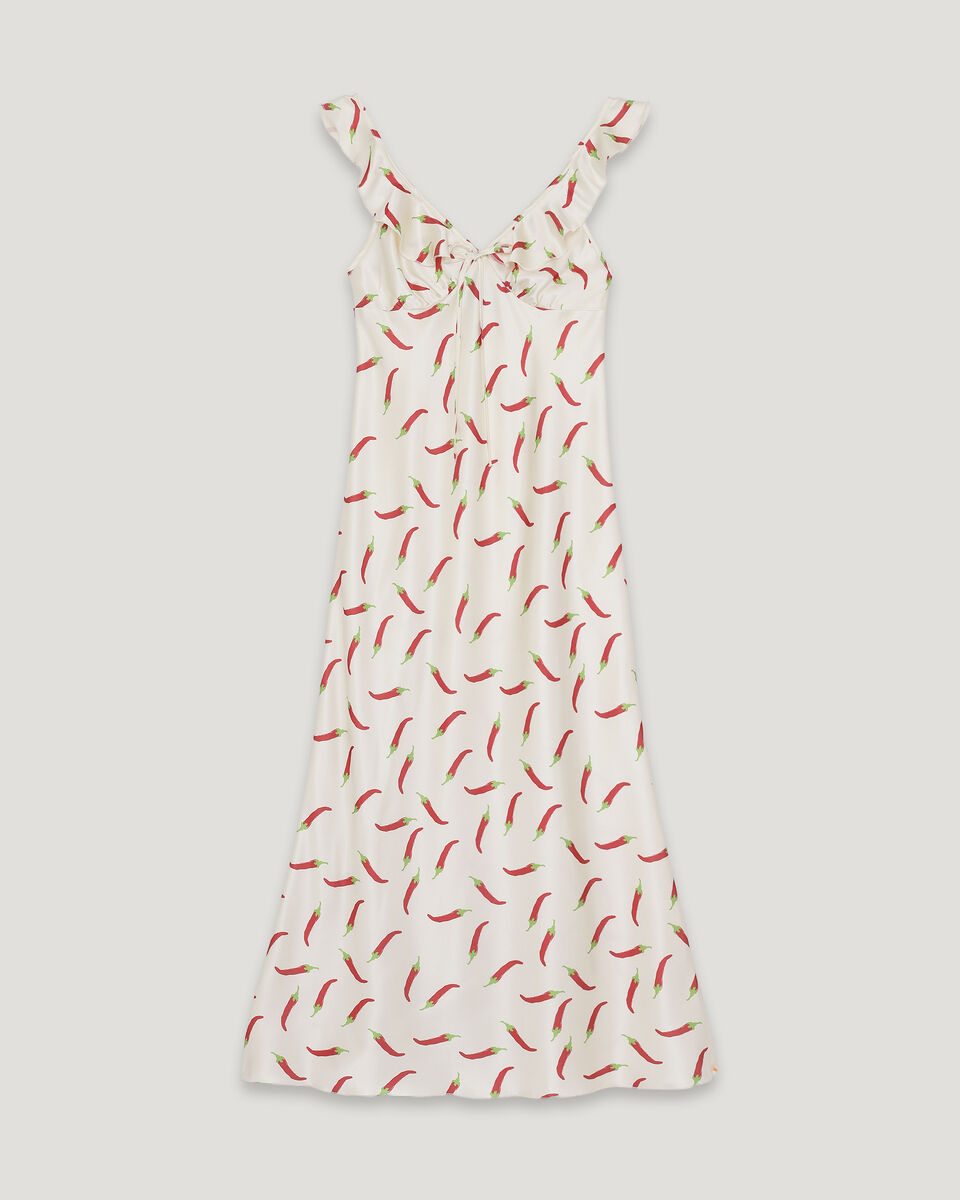 Midi Dress with Ruffles in Pepper Print