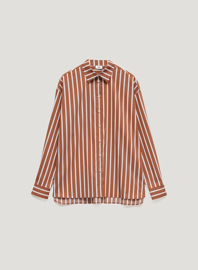 Brown oversized white striped shirt