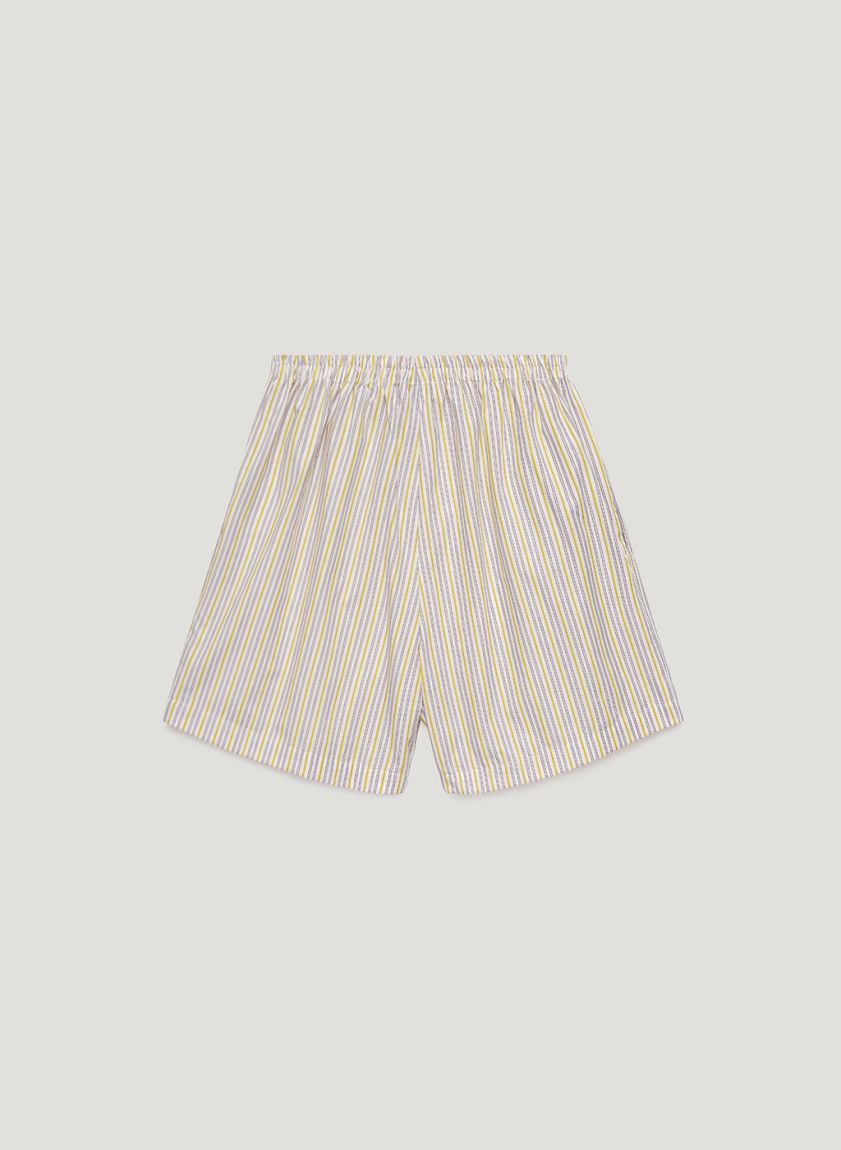 Yellow-gray striped pajama shorts