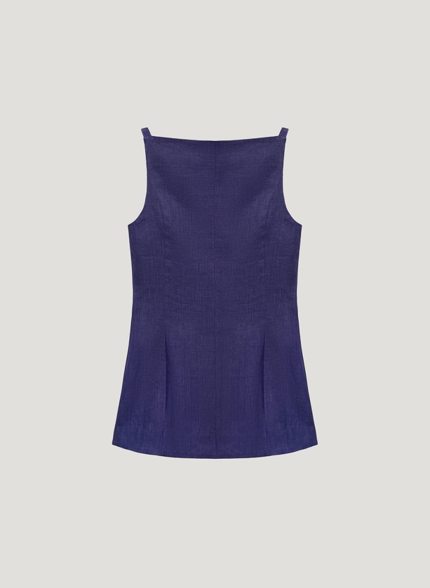 Blue linen elongated vest