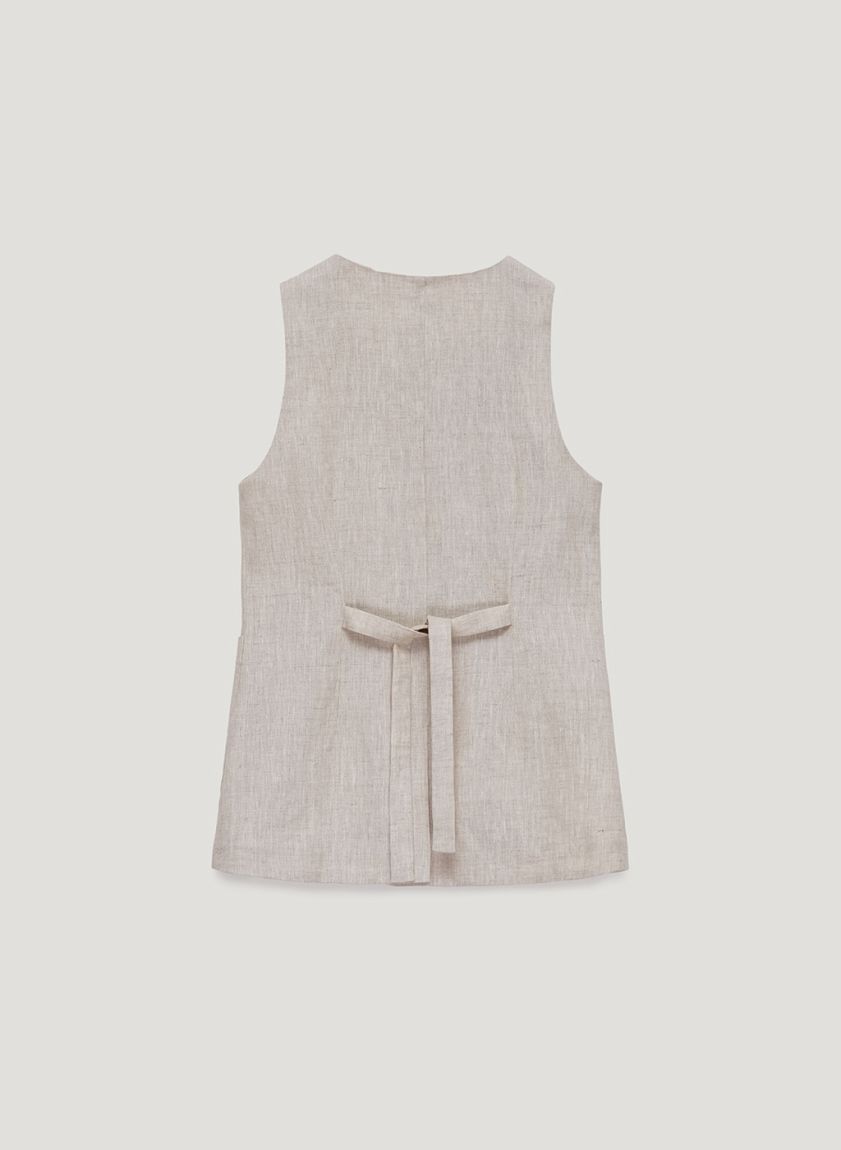 Beige linen vest with patch pockets