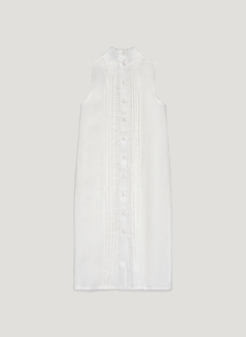 Milk linen midi dress with a high collar