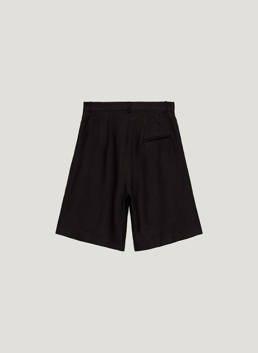 Black linen bermuda shorts