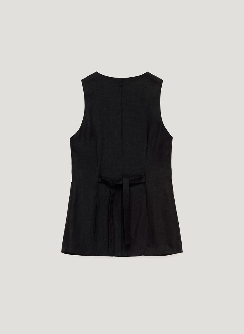 Black linen vest with patch pockets