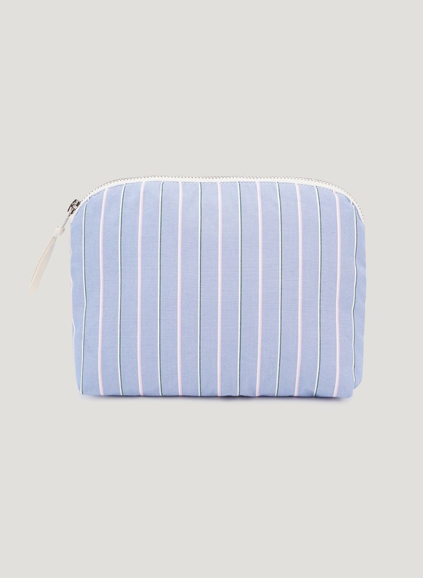 Big Cotton Makeup Bag in Blue and Pink Stripes