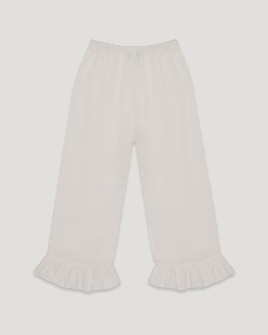 Milky Linen Trousers with Ruffles