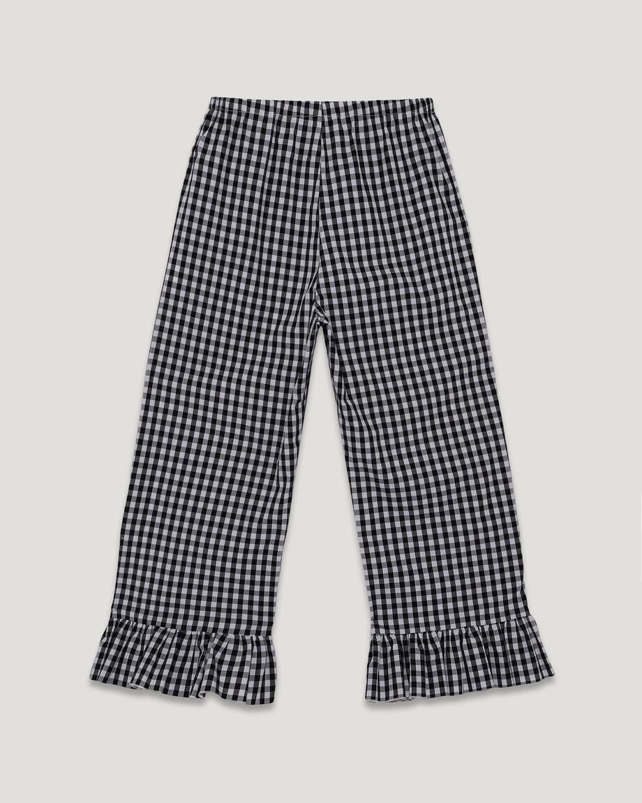 Black and White Check Trousers with Ruffles