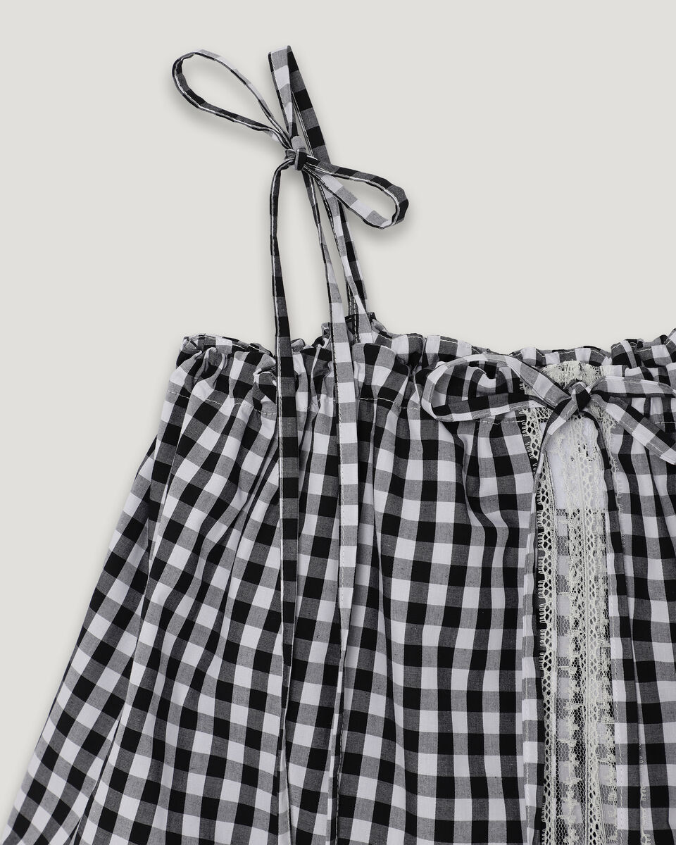 Black & White Check Cotton Top with Lace