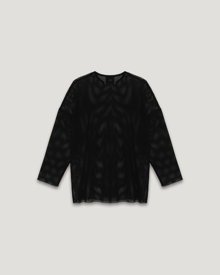 Black Oversize Cotton Mesh Longsleeve
