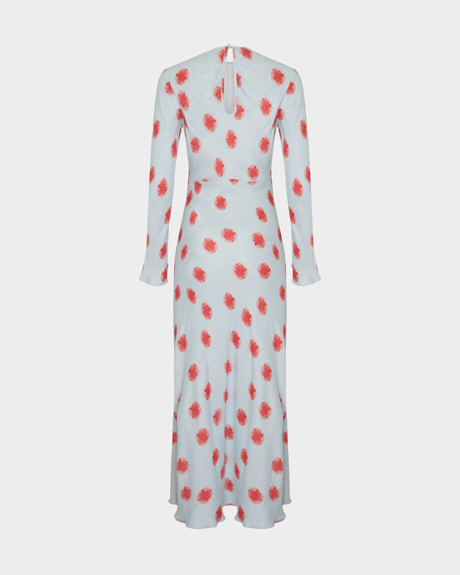 ANNA Midi Dress with Dahlia Print and Back Cut-Out, Light Blue