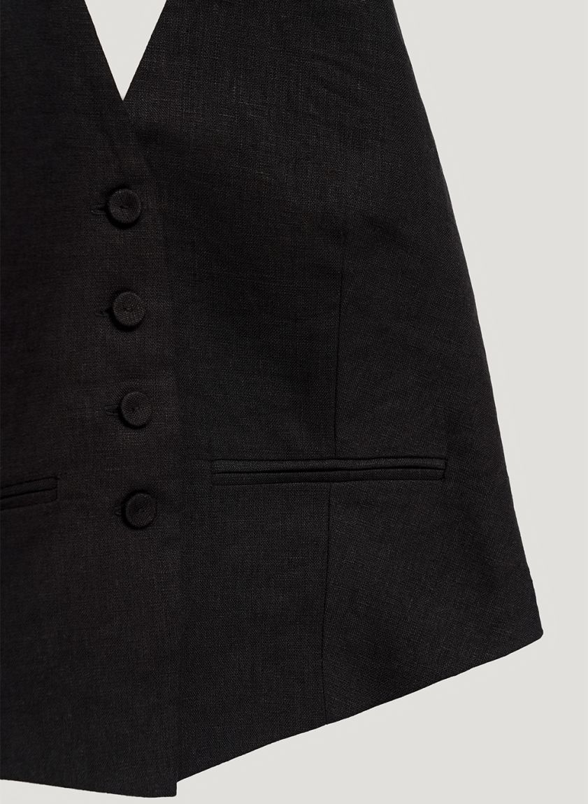 Black linen vest with an open back