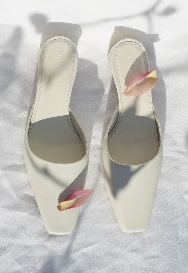 White mules on heels