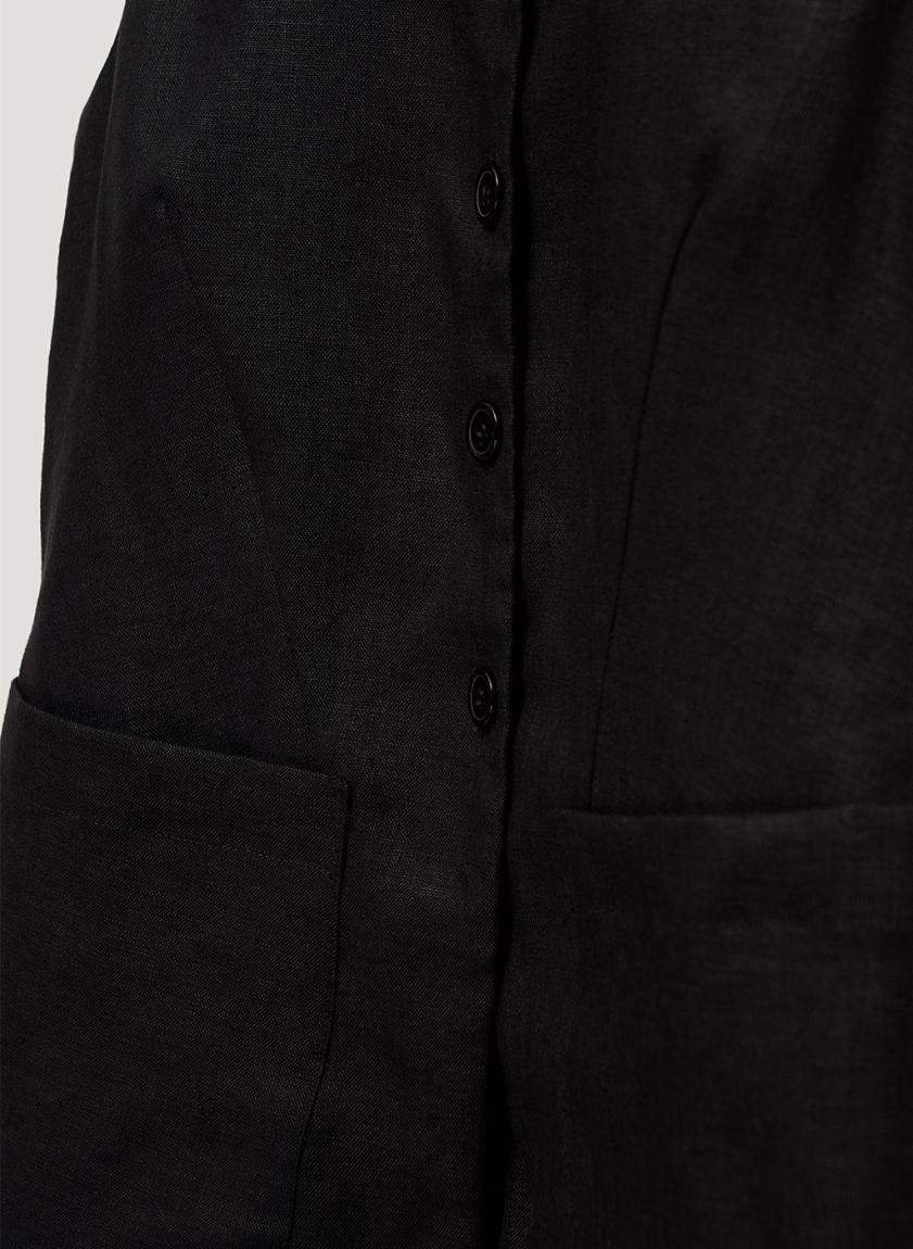 Black linen vest with patch pockets