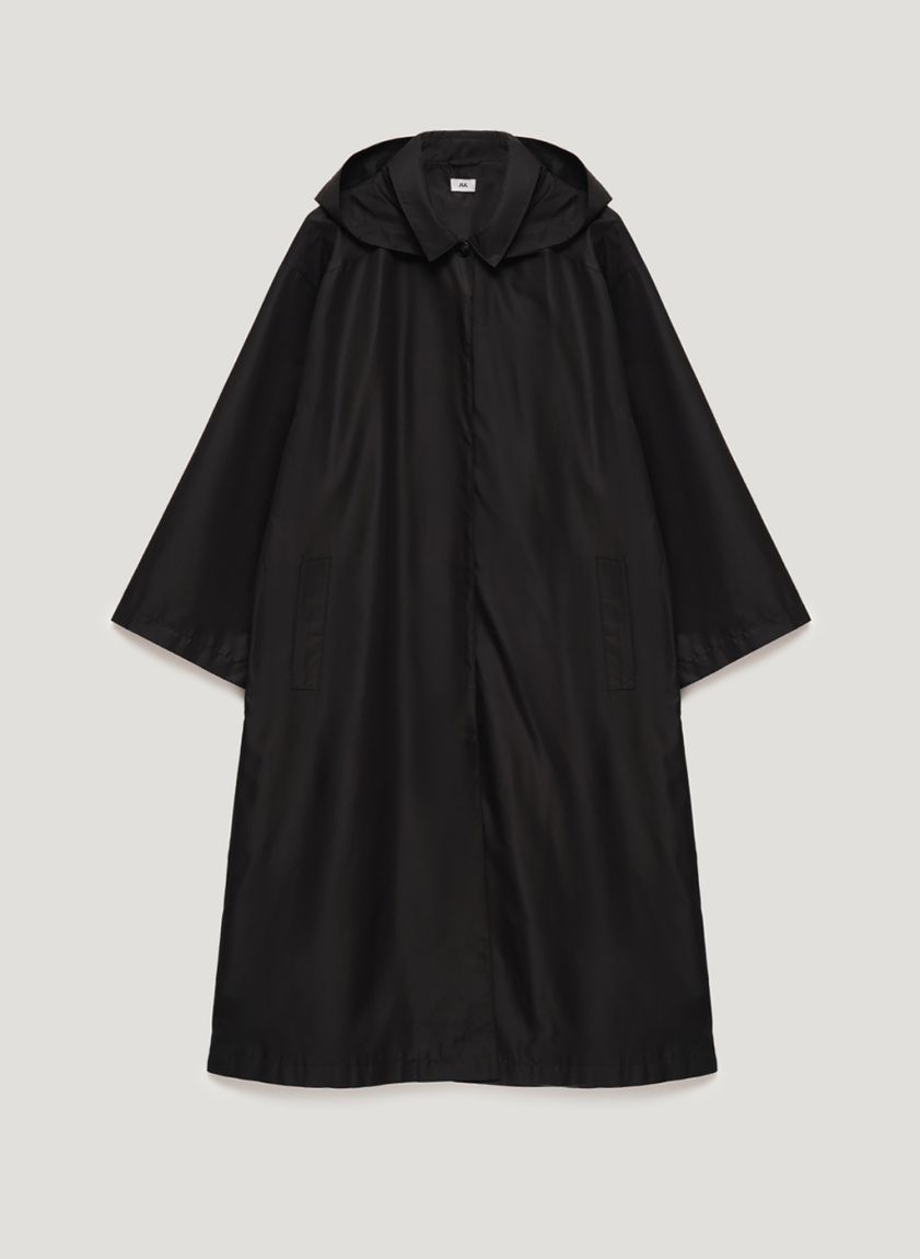 Black oversized raincoat with a hood