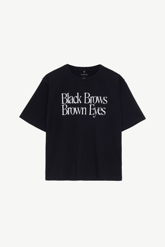 Women's Black T-shirt Black Brows Brown Eyes