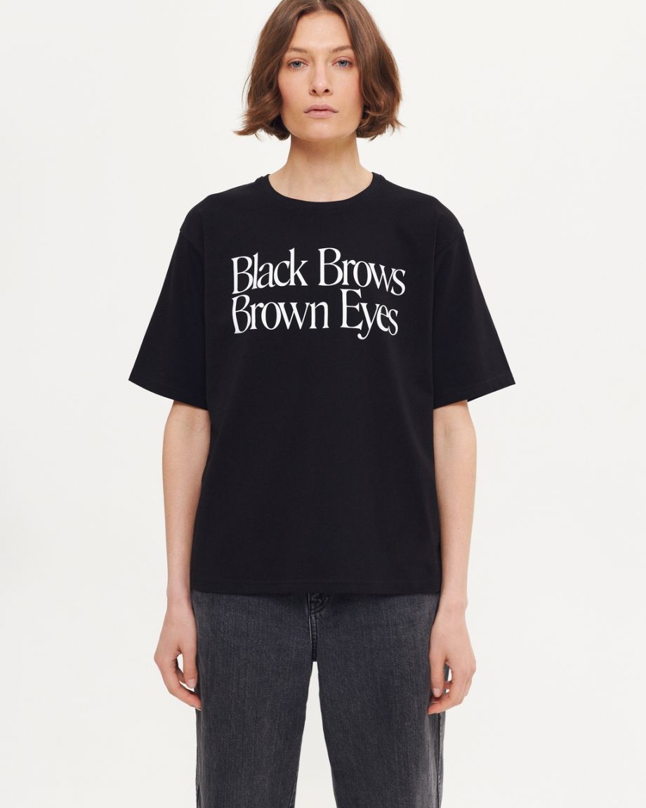 Women's Black T-shirt Black Brows Brown Eyes