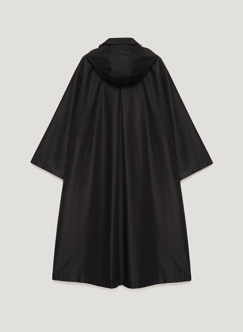 Black oversized raincoat with a hood