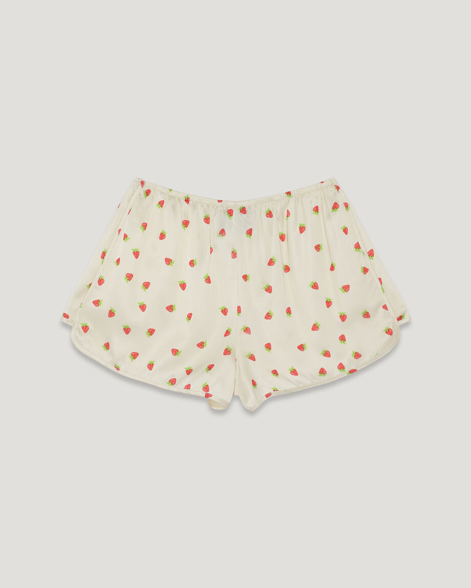 Milky Satin Shorts in Strawberry Print