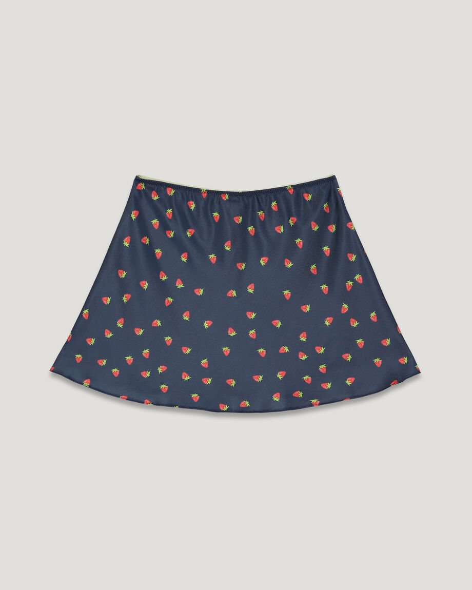 Blue Mini Skirt in Strawberry Print