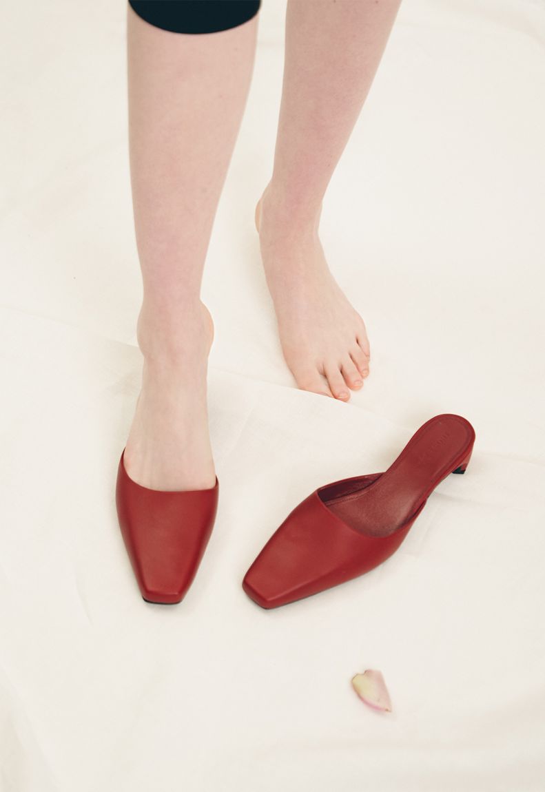 Red mules on heels