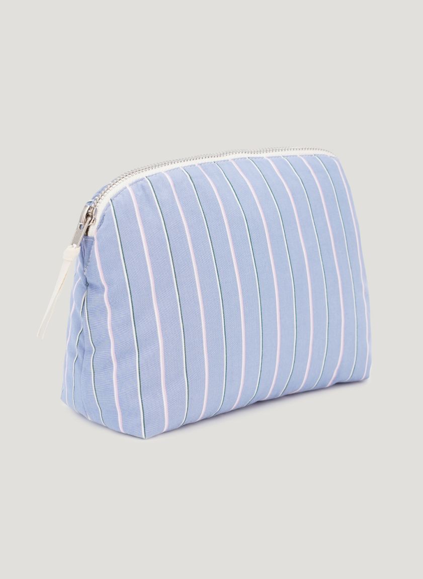 Big Cotton Makeup Bag in Blue and Pink Stripes