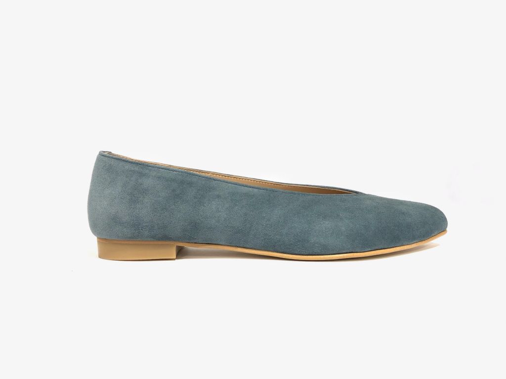 Blue suede ballet flats